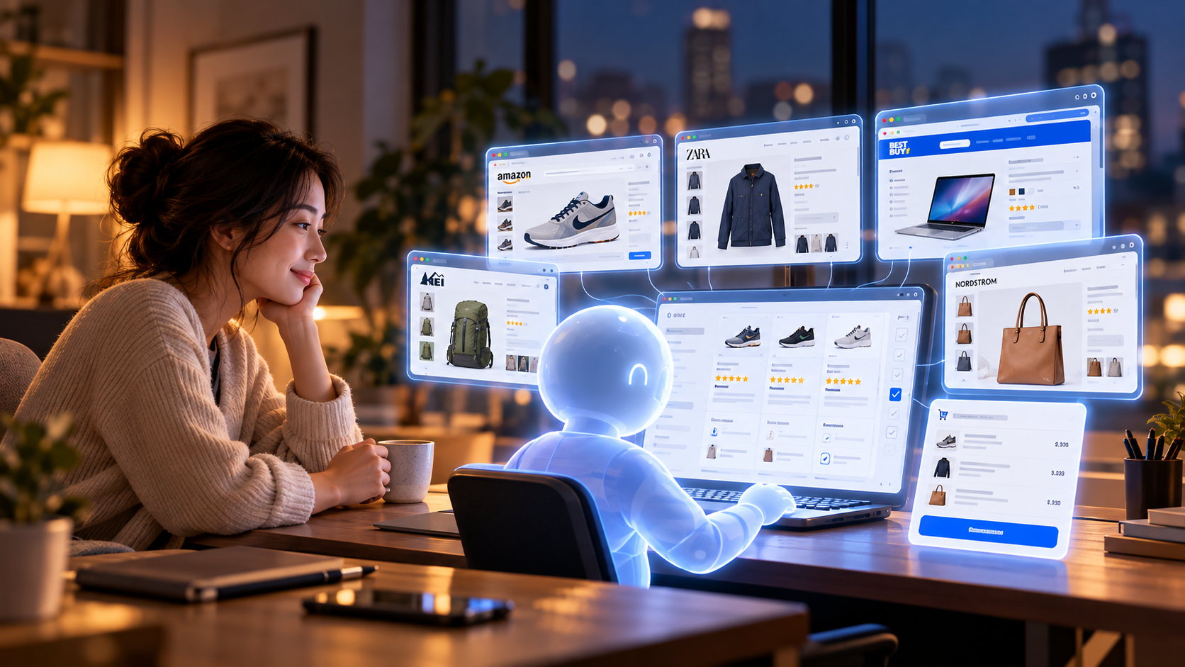 Editorial illustration of AI and technology.